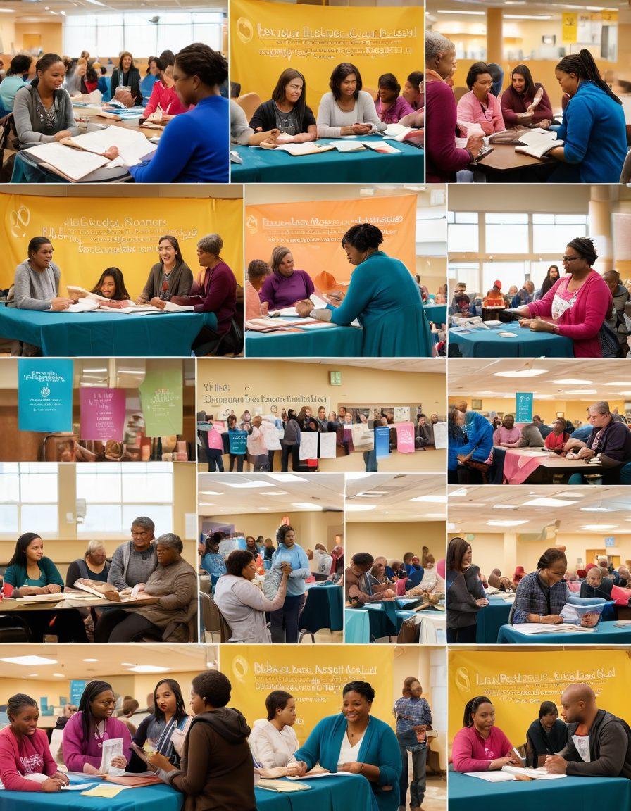 A collage of diverse individuals gathered in a warm, inviting community center, sharing stories and exchanging knowledge about cancer. Include symbols of education like books and tablets, alongside signs of advocacy like ribbons and banners. The atmosphere should be filled with hope and support, showcasing genuine connections. Soft lighting enhances the emotional warmth of the scene. super-realistic. vibrant colors. warm tones.